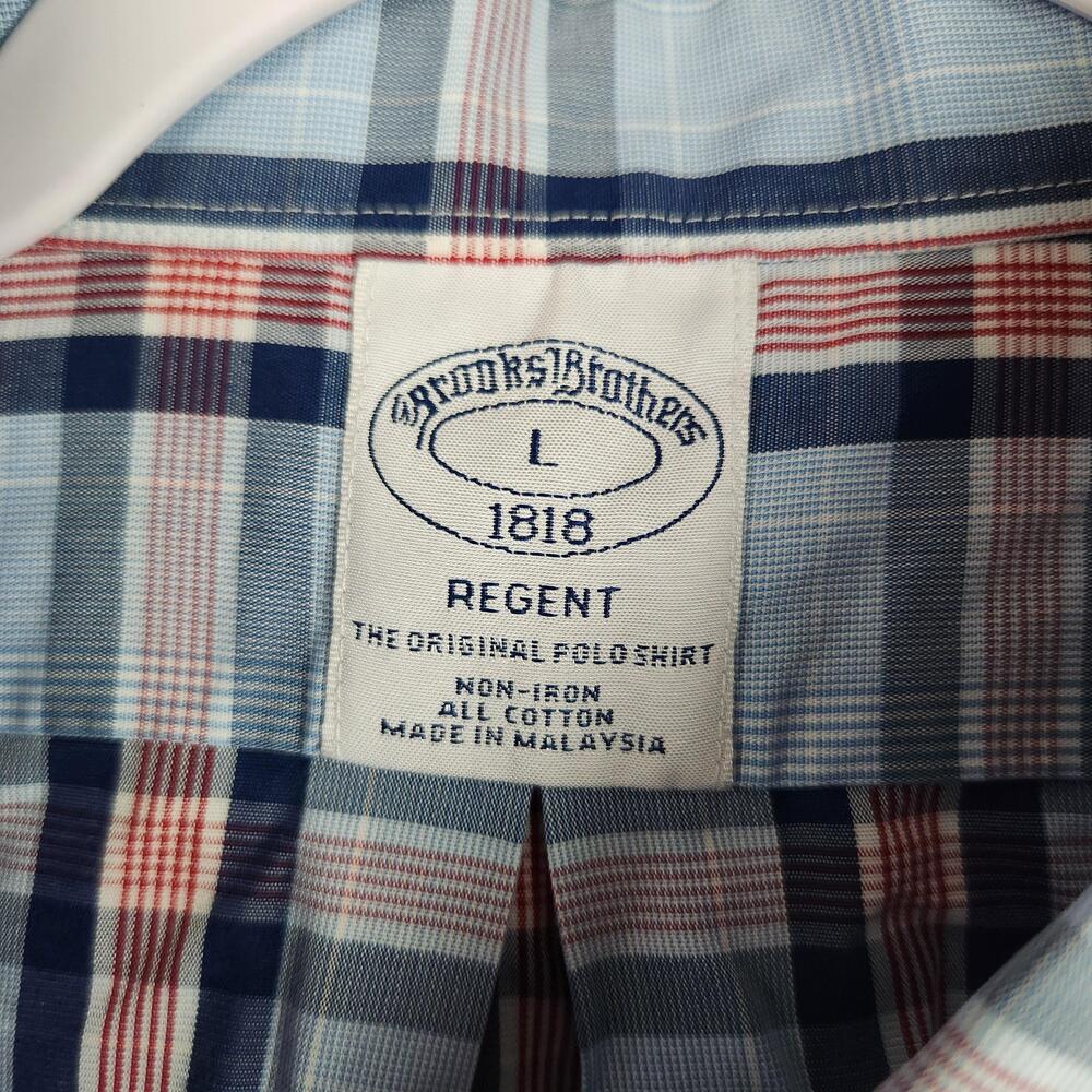 Brooks Brothers Regent 1818 Shirt Mens Large Blue Plaid Non Iron Cotton Button